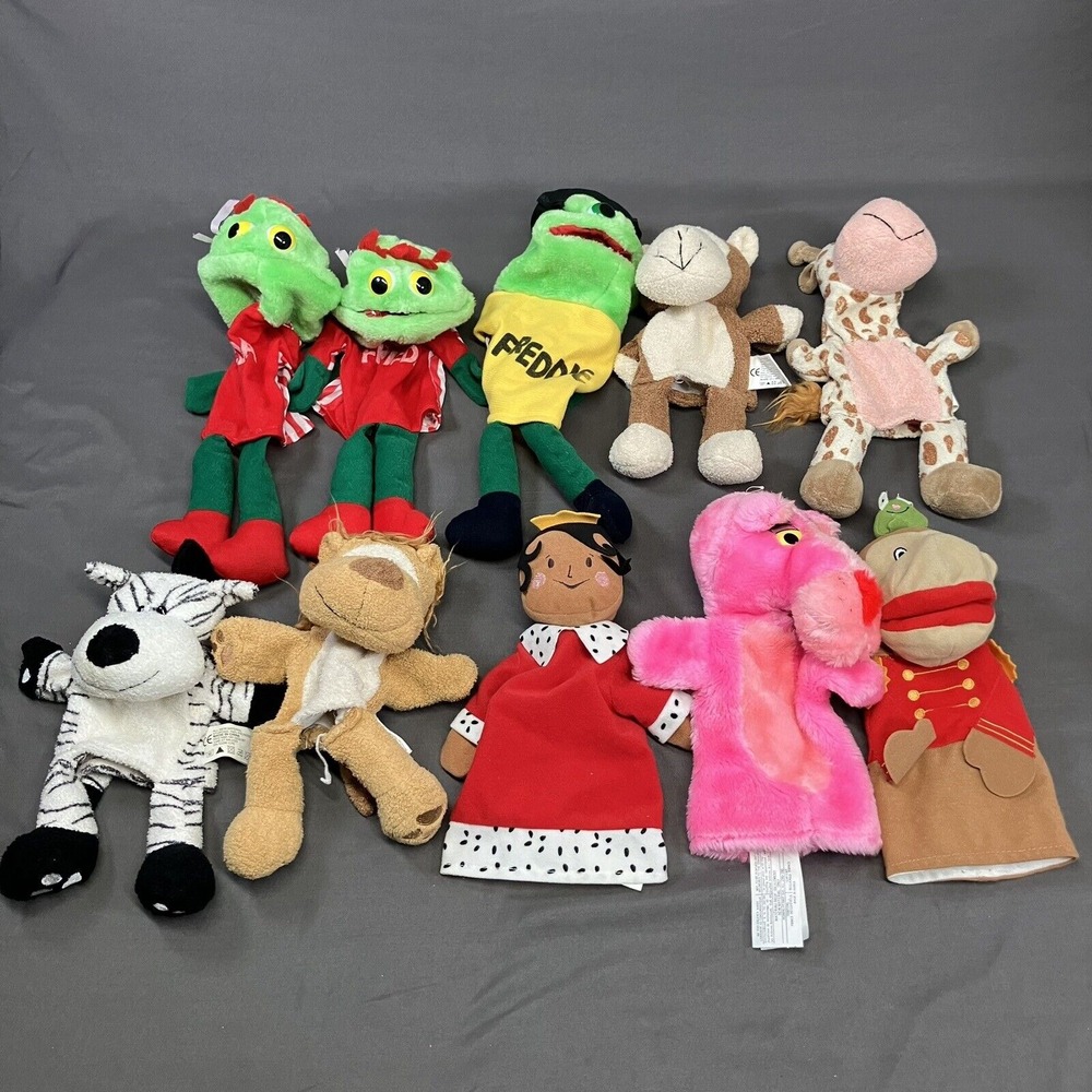 Vintage 1980s Cloth Hand Puppet Lot / Frieda Freddie Monkey Pink Panther / Flaws